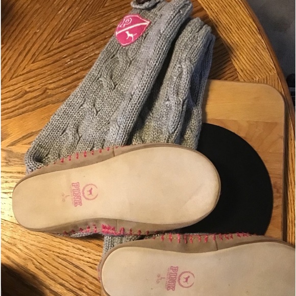 VS PINK MUKLUKS CABLE KNEE SOCK 2008 COLLECTION SZ LG GREY PINK - Picture 11 of 12